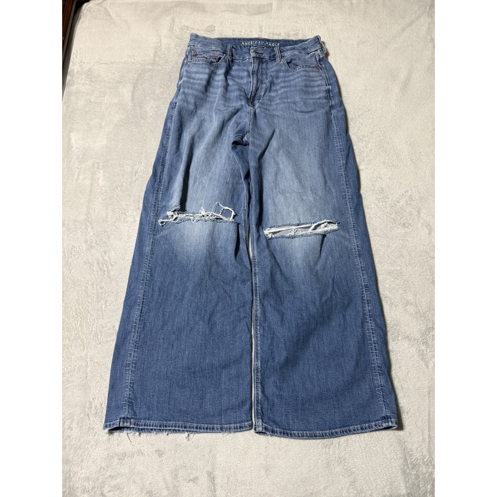 American Eagle Jeans Womens 14 Long Blue Super High Rise Baggy Wide Leg 30x30